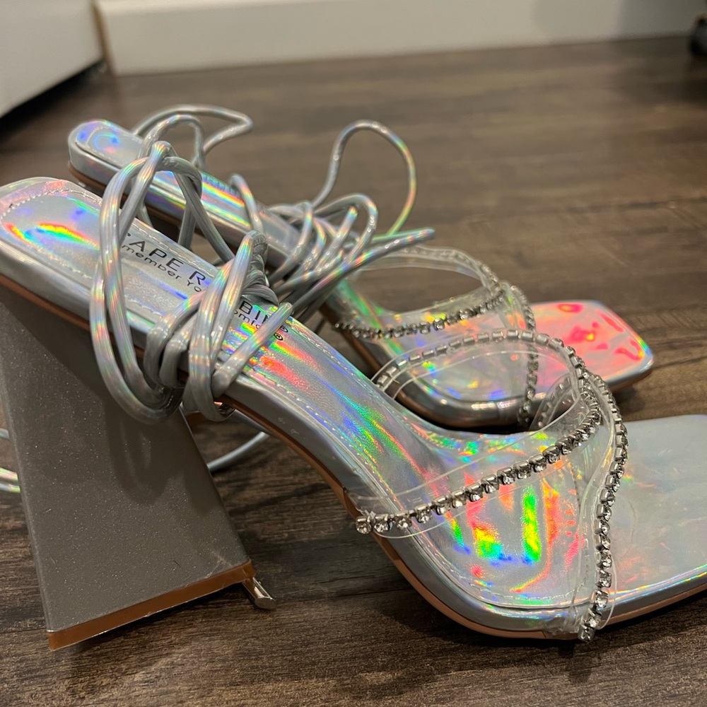 Faux leather rhinestone wrap heel, never worn!!